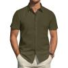 J.VER Men’s Short Sleeve Dress Shirts Stretch Stain Shield Casual Button Down Shirts Solid Formal Shirt(Olive Green)
