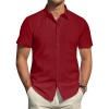 J.VER Men’s Short Sleeve Dress Shirts Stretch Stain Shield Casual Button Down Shirts Solid Formal Shirt(Red)