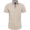 J.VER Men’s Short Sleeve Dress Shirts Stretch Wrinkle Free Casual Button Down Shirts with Pocket for Business Wedding(Light Khaki)