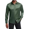 J.VER Men’s Silk Satin Long Sleeve Dress Shirts Shiny Casual Button Down Shirt Luxury Party Prom Shirts(Army Green)