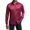 J.VER Men’s Silk Satin Long Sleeve Dress Shirts Shiny Casual Button Down Shirt Luxury Party Prom Shirts(Burgundy)