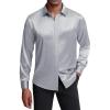 J.VER Men’s Silk Satin Long Sleeve Dress Shirts Shiny Casual Button Down Shirt Luxury Party Prom Shirts(Dark Silver)