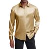 J.VER Men’s Silk Satin Long Sleeve Dress Shirts Shiny Casual Button Down Shirt Luxury Party Prom Shirts(Gold)