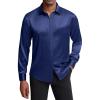 J.VER Men’s Silk Satin Long Sleeve Dress Shirts Shiny Casual Button Down Shirt Luxury Party Prom Shirts(Navy Blue)
