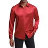 J.VER Men’s Silk Satin Long Sleeve Dress Shirts Shiny Casual Button Down Shirt Luxury Party Prom Shirts(Red)
