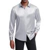J.VER Men’s Silk Satin Long Sleeve Dress Shirts Shiny Casual Button Down Shirt Luxury Party Prom Shirts(Silver Blue)