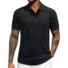 J.VER Polo Shirts for Men Short Sleeve Ribbed Textured Knit Shirt Stretch Casual Golf Tops(Black)