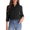 J.VER Women’s Button Down Shirt Long Sleeve Solid Dress Shirts Chiffon Work Office Blouse Fashion Formal Business Casual Tops(Black)