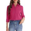 J.VER Women’s Button Down Shirt Long Sleeve Solid Dress Shirts Chiffon Work Office Blouse Fashion Formal Business Casual Tops(Rose Red)