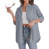 J.VER Womens Oversized Button Down Shirts Casual Long Sleeve Lightweight Breathable Solid Cotton Blouse Office Dress Shirt(Light Grey)