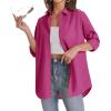 J.VER Womens Oversized Button Down Shirts Casual Long Sleeve Lightweight Breathable Solid Cotton Blouse Office Dress Shirt(Rose Red)