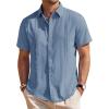 Mens Linen Shirts Short Sleeve Button Down Shirt Casual Cuban Guayabera Lightweight Summer Beach Solid Tops(Airy Blue)