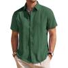 Mens Linen Shirts Short Sleeve Button Down Shirt Casual Cuban Guayabera Lightweight Summer Beach Solid Tops(Army Green)