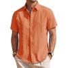 Mens Linen Shirts Short Sleeve Button Down Shirt Casual Cuban Guayabera Lightweight Summer Beach Solid Tops(Bright Orange)