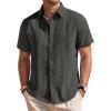 Mens Linen Shirts Short Sleeve Button Down Shirt Casual Cuban Guayabera Lightweight Summer Beach Solid Tops(Charcoal)