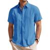 Mens Linen Shirts Short Sleeve Button Down Shirt Casual Cuban Guayabera Lightweight Summer Beach Solid Tops(Cobalt Blue)