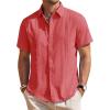 Mens Linen Shirts Short Sleeve Button Down Shirt Casual Cuban Guayabera Lightweight Summer Beach Solid Tops(Coral)