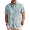 Mens Linen Shirts Short Sleeve Button Down Shirt Casual Cuban Guayabera Lightweight Summer Beach Solid Tops(Grey Green)