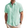 Mens Linen Shirts Short Sleeve Button Down Shirt Casual Cuban Guayabera Lightweight Summer Beach Solid Tops(Mint Green)