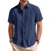 Mens Linen Shirts Short Sleeve Button Down Shirt Casual Cuban Guayabera Lightweight Summer Beach Solid Tops(Navy Blue)