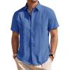 Mens Linen Shirts Short Sleeve Button Down Shirt Casual Cuban Guayabera Lightweight Summer Beach Solid Tops(Royal Blue)