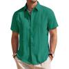 Mens Linen Shirts Short Sleeve Button Down Shirt Casual Cuban Guayabera Lightweight Summer Beach Solid Tops(Teal)