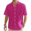 J.VER Men’s Linen Short Sleeve Shirts Cotton Casual Lightweight Button Down Shirt Beach Vacation Summer Tops with Pocket(Rose)