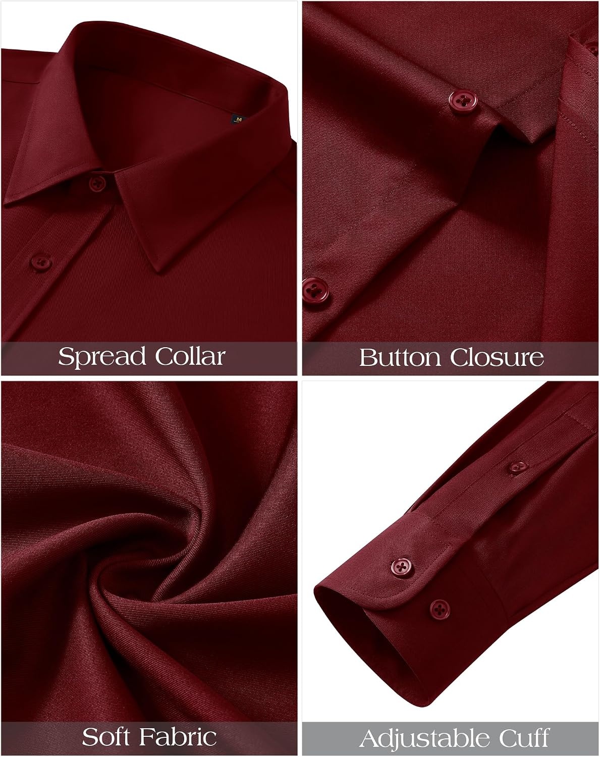 image:imageJVER Mens Dress Shirts Stretch Stain Shield Button Down Shirt Wrinkle Resistant Business Long Sleeve Shirt with PocketBurgundy