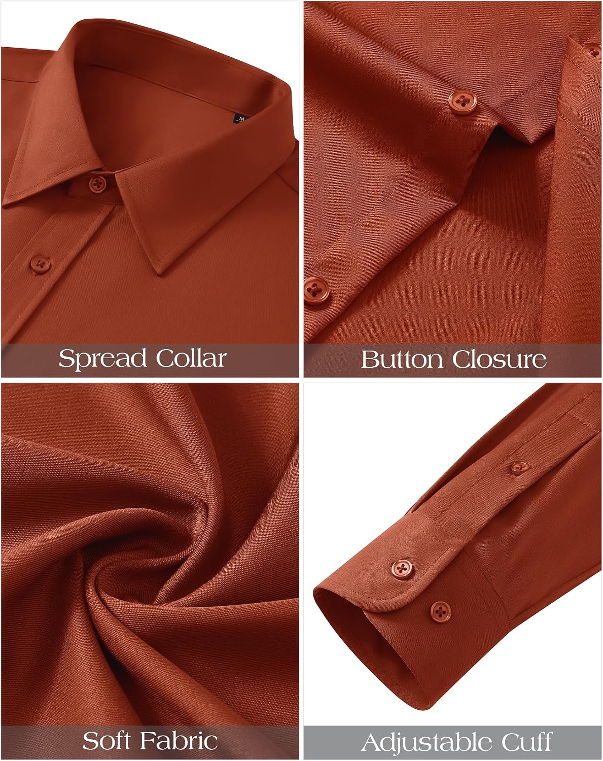 image:imageJVER Mens Dress Shirts Stretch Stain Shield Button Down Shirt Wrinkle Resistant Business Long Sleeve Shirt with PocketBurnt Orange
