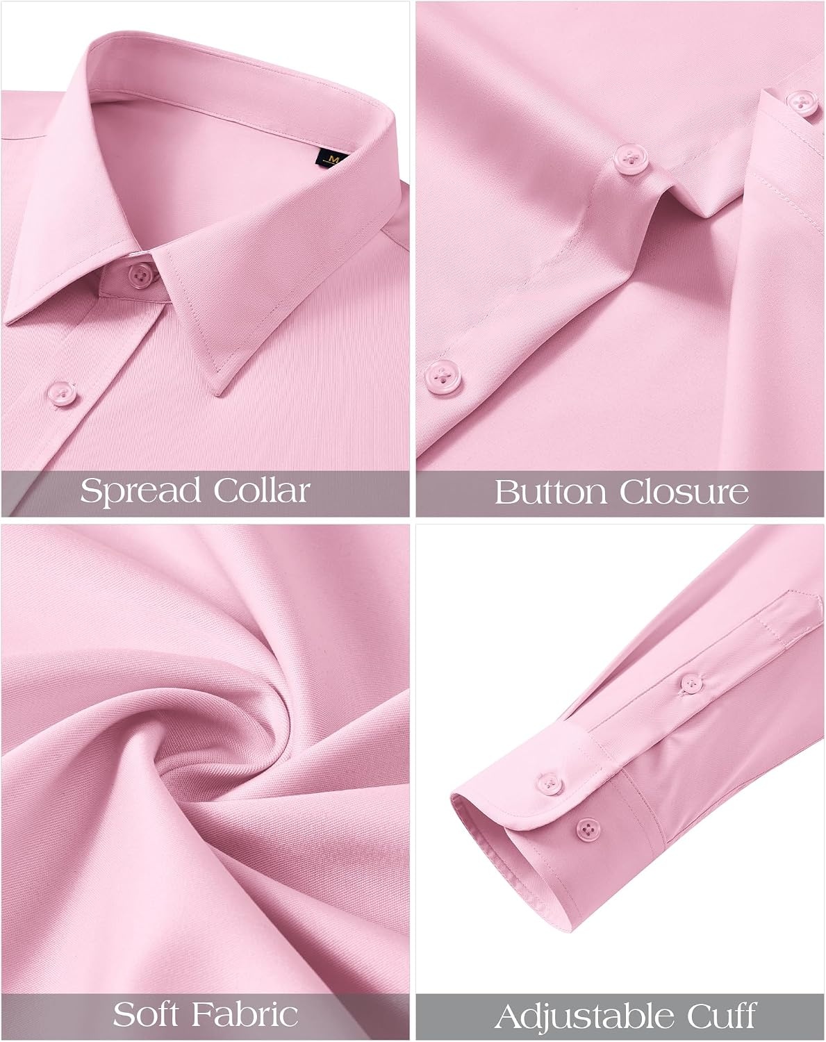 image:imageJVER Mens Dress Shirts Stretch Stain Shield Button Down Shirt Wrinkle Resistant Business Long Sleeve Shirt with PocketPink