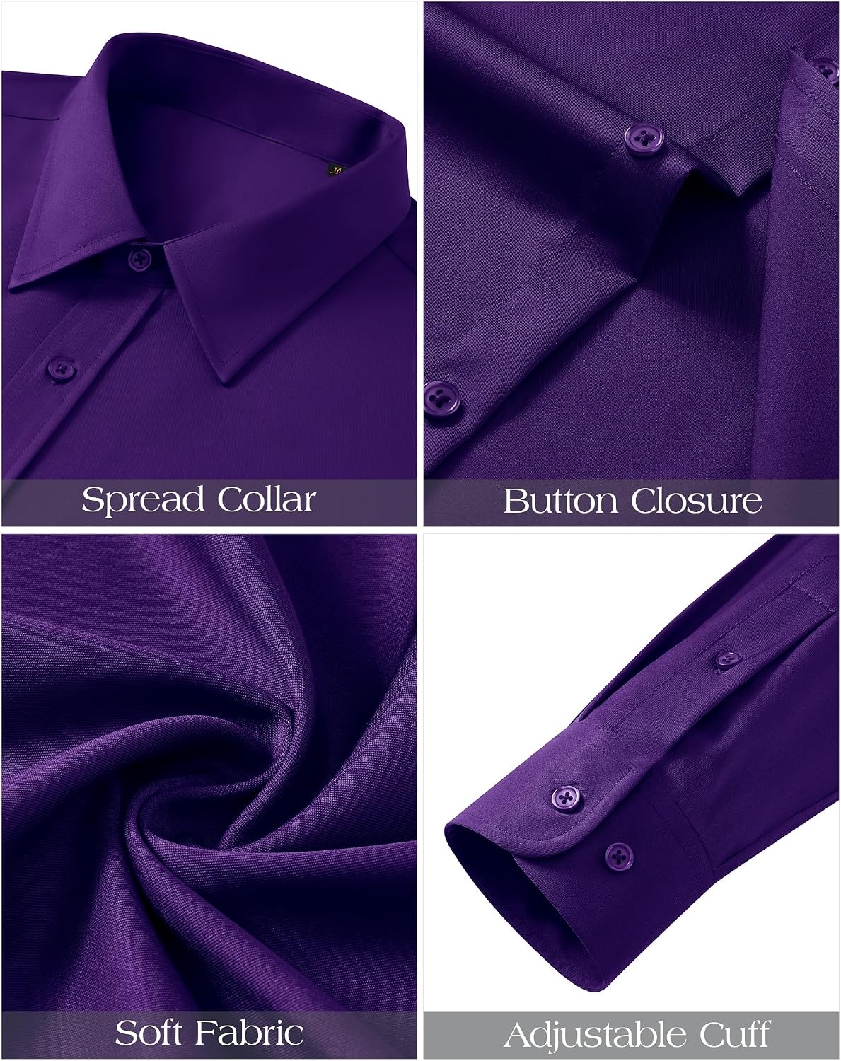 image:imageJVER Mens Dress Shirts Stretch Stain Shield Button Down Shirt Wrinkle Resistant Business Long Sleeve Shirt with PocketPurple
