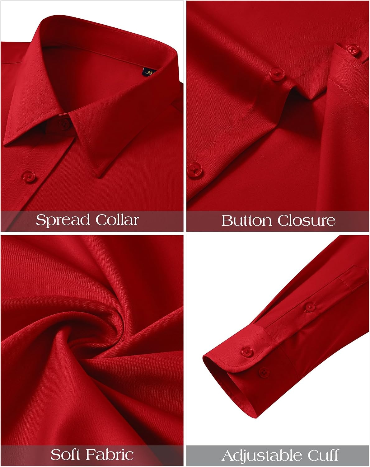 image:imageJVER Mens Dress Shirts Stretch Stain Shield Button Down Shirt Wrinkle Resistant Business Long Sleeve Shirt with PocketRed
