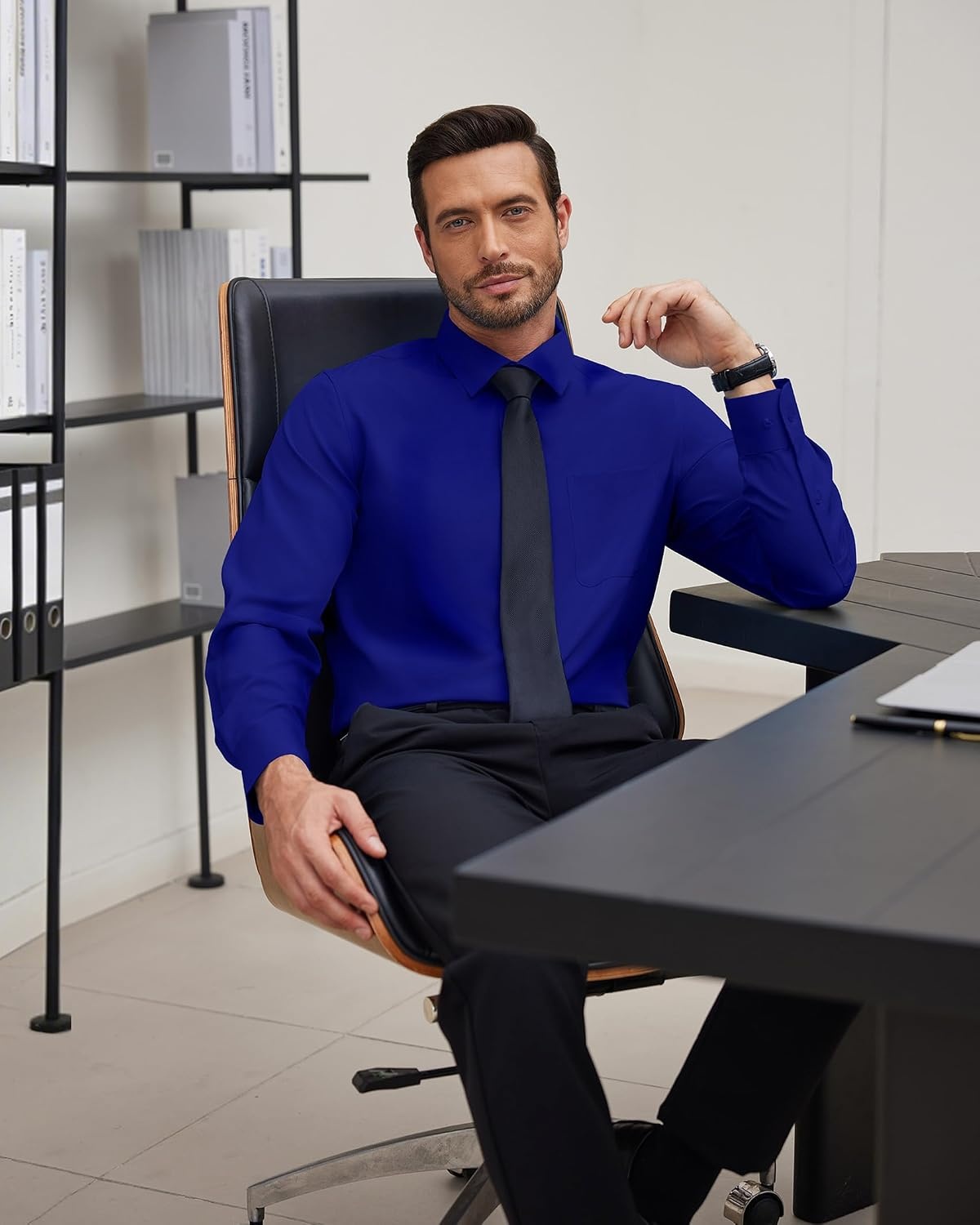 image:imageJVER Mens Dress Shirts Stretch Stain Shield Button Down Shirt Wrinkle Resistant Business Long Sleeve Shirt with PocketRoyal Blue