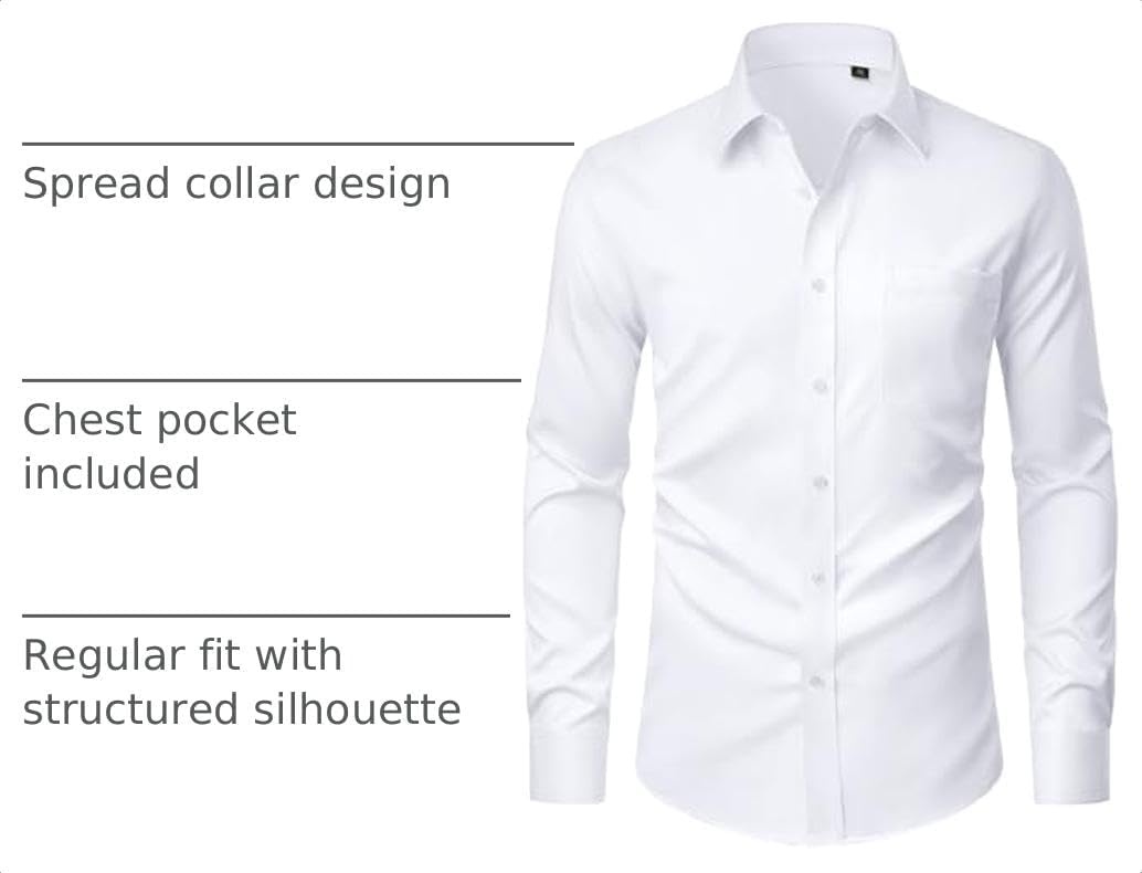 image:imageJVER Mens Dress Shirts Stretch Stain Shield Button Down Shirt Wrinkle Resistant Business Long Sleeve Shirt with PocketWhite