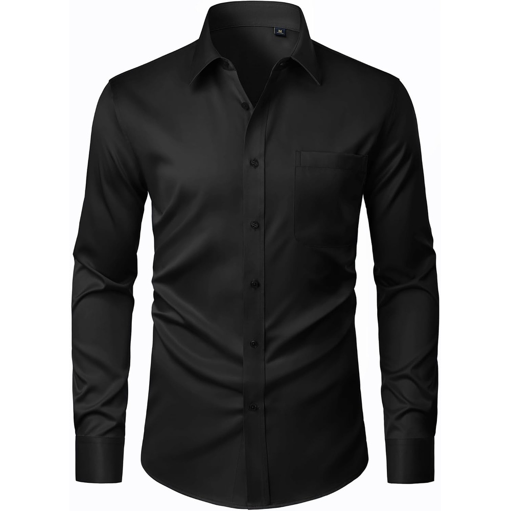 image:imageJVER Mens Dress Shirts Stretch Stain Shield Button Down Shirt Wrinkle Resistant Business Long Sleeve Shirt with PocketBlack