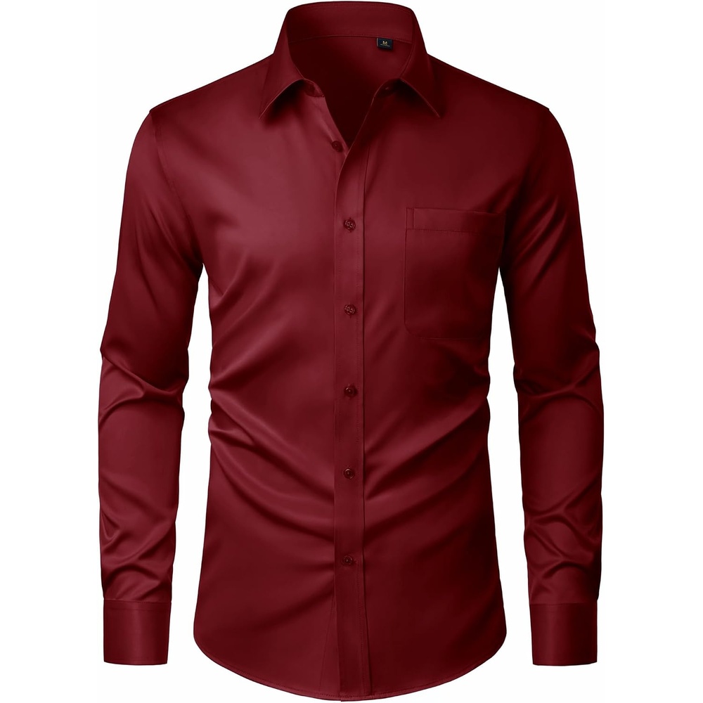 image:imageJVER Mens Dress Shirts Stretch Stain Shield Button Down Shirt Wrinkle Resistant Business Long Sleeve Shirt with PocketBurgundy