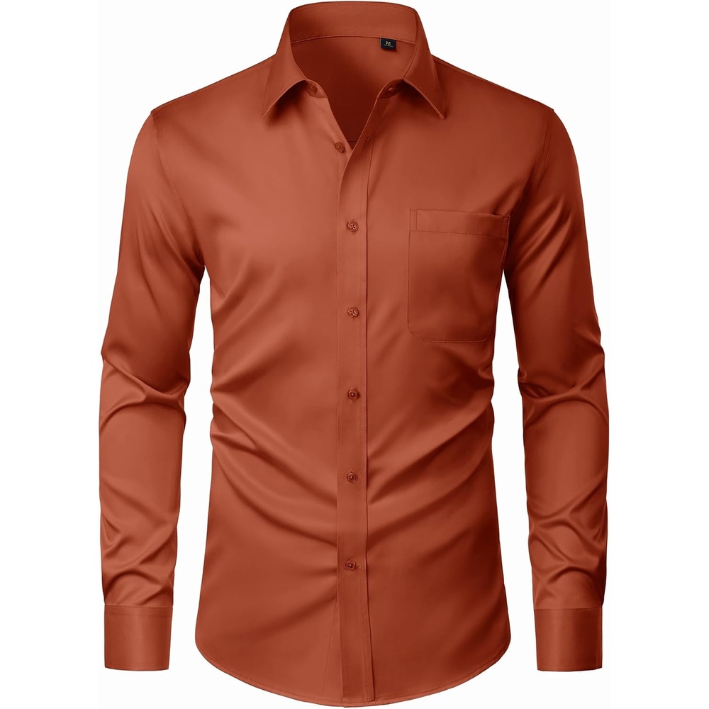 image:imageJVER Mens Dress Shirts Stretch Stain Shield Button Down Shirt Wrinkle Resistant Business Long Sleeve Shirt with PocketBurnt Orange