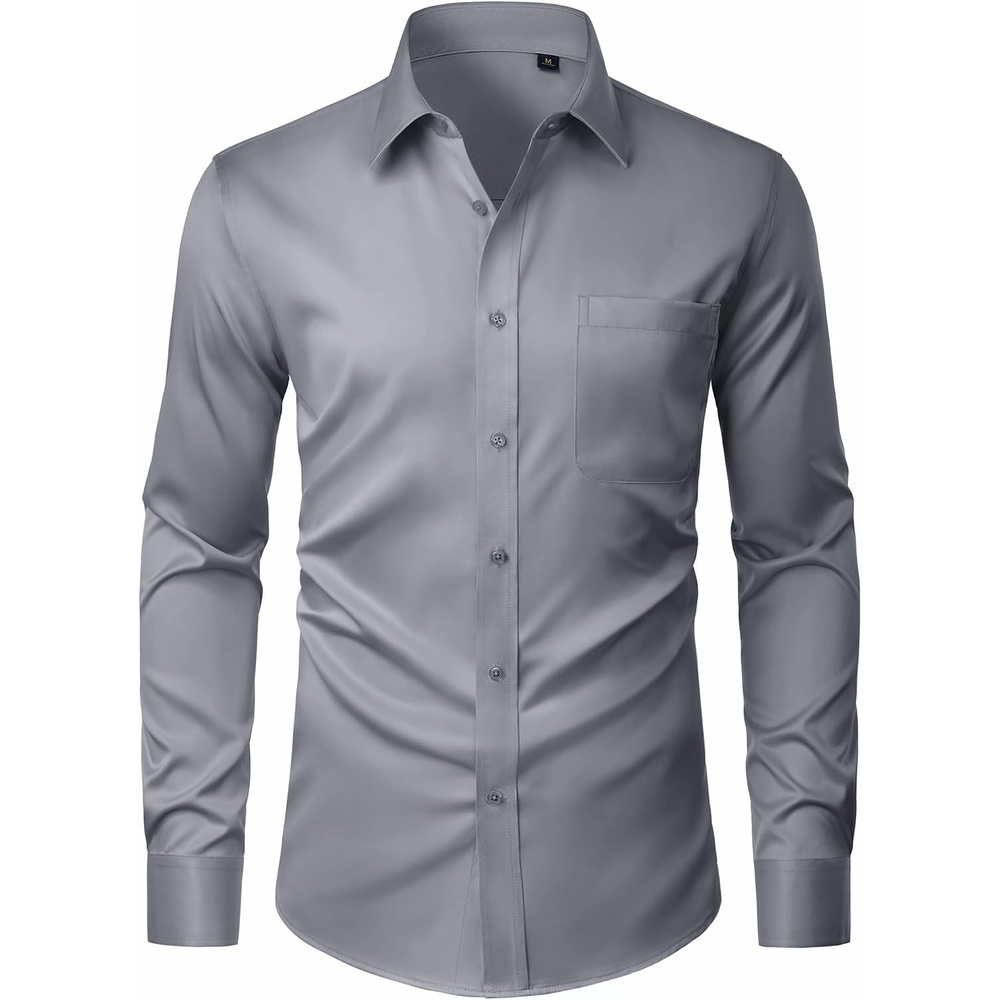 image:imageJVER Mens Dress Shirts Stretch Stain Shield Button Down Shirt Wrinkle Resistant Business Long Sleeve Shirt with PocketGrey