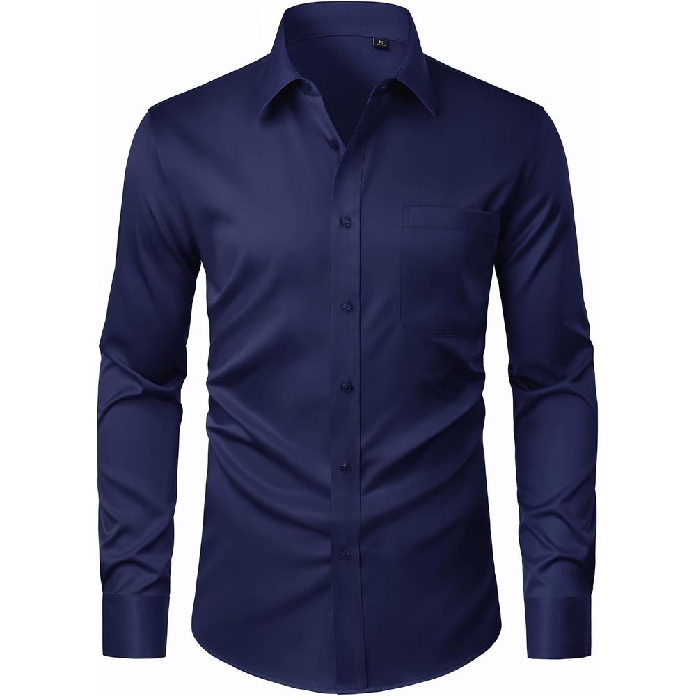 image:imageJVER Mens Dress Shirts Stretch Stain Shield Button Down Shirt Wrinkle Resistant Business Long Sleeve Shirt with PocketNavy Blue