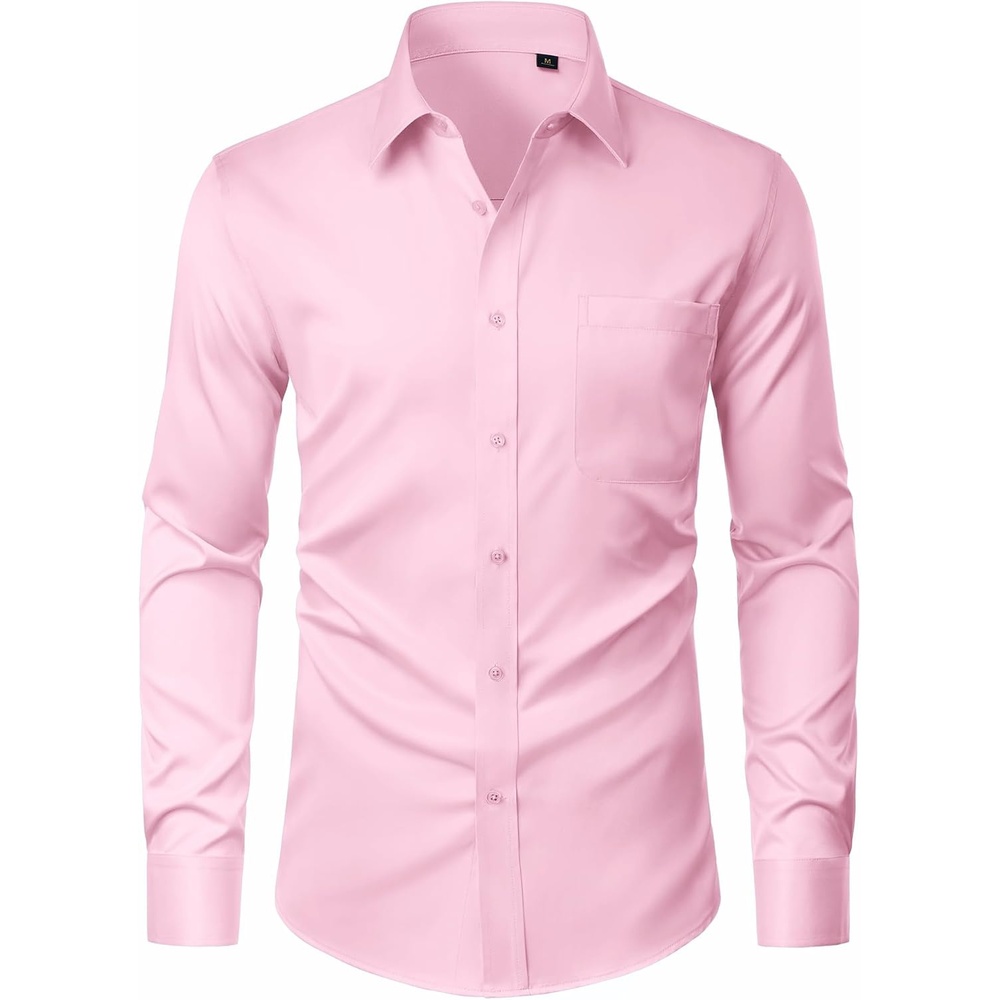 image:imageJVER Mens Dress Shirts Stretch Stain Shield Button Down Shirt Wrinkle Resistant Business Long Sleeve Shirt with PocketPink