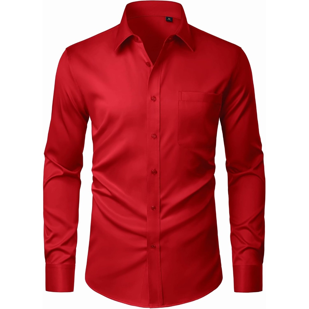 image:imageJVER Mens Dress Shirts Stretch Stain Shield Button Down Shirt Wrinkle Resistant Business Long Sleeve Shirt with PocketRed