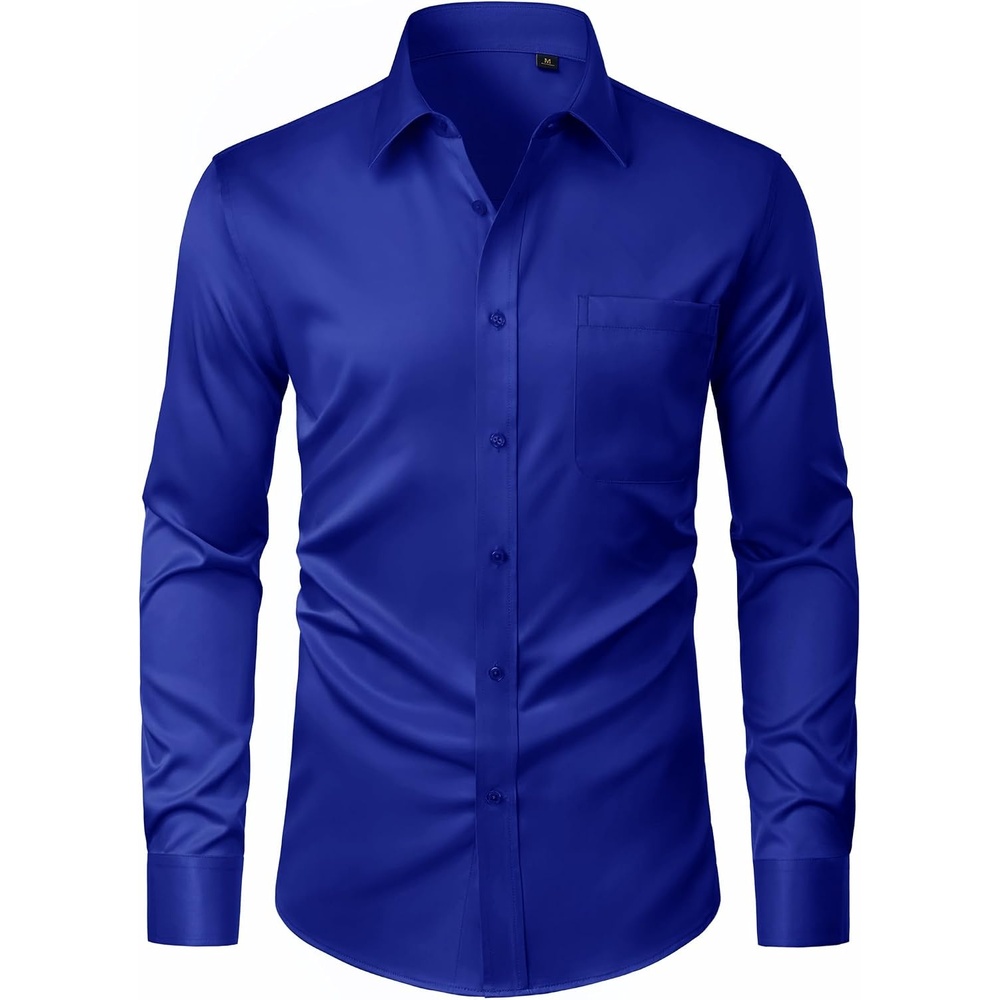 image:imageJVER Mens Dress Shirts Stretch Stain Shield Button Down Shirt Wrinkle Resistant Business Long Sleeve Shirt with PocketRoyal Blue