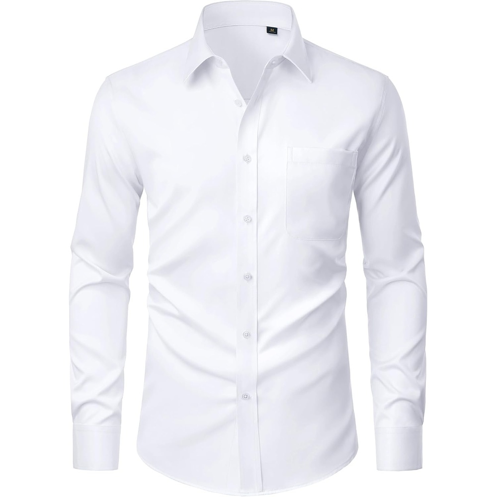 image:imageJVER Mens Dress Shirts Stretch Stain Shield Button Down Shirt Wrinkle Resistant Business Long Sleeve Shirt with PocketWhite