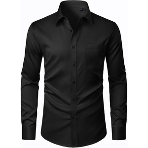 J.VER Men’s Dress Shirts Stretch Stain Shield Button Down Shirt Wrinkle Resistant Business Long Sleeve Shirt with Pocket(Black)