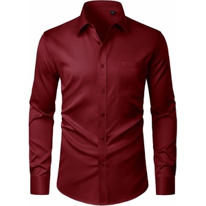 J.VER Men’s Dress Shirts Stretch Stain Shield Button Down Shirt Wrinkle Resistant Business Long Sleeve Shirt with Pocket(Burgundy)