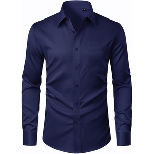 J.VER Men’s Dress Shirts Stretch Stain Shield Button Down Shirt Wrinkle Resistant Business Long Sleeve Shirt with Pocket(Navy Blue)
