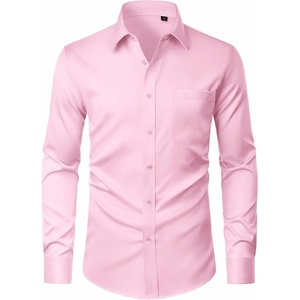 J.VER Men’s Dress Shirts Stretch Stain Shield Button Down Shirt Wrinkle Resistant Business Long Sleeve Shirt with Pocket(Pink)