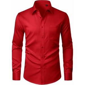 J.VER Men’s Dress Shirts Stretch Stain Shield Button Down Shirt Wrinkle Resistant Business Long Sleeve Shirt with Pocket(Red)