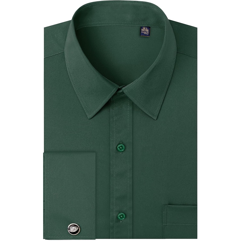 image:imageJVER Mens French Cuff Dress Shirts Regular Fit Long Sleeve Dress ShirtArmy Green
