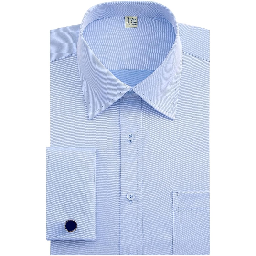 image:imageJVER Mens French Cuff Dress Shirts Regular Fit Long Sleeve Dress ShirtBlue